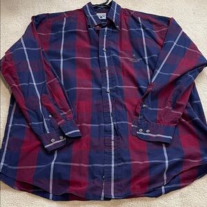 Faconnable Men's Burgundy and Navy Plaid Shirt - size L